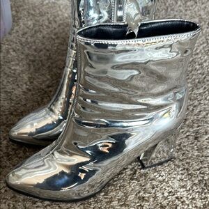 Silver Ankle Boots. Size 8.5 or 41.